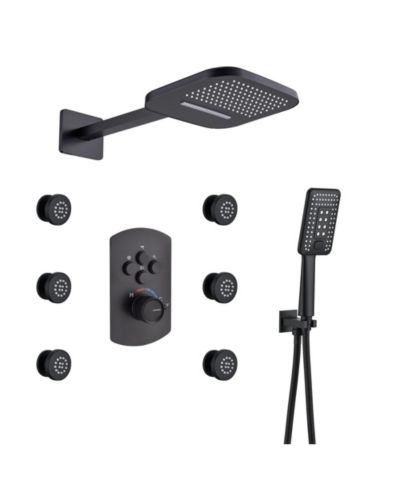 LUCKY ONE 6 Body Jets and Rough-in Valve Pressure Balanced 3 Functions 6 Sprays 22 Inch Wall Mounted Shower System