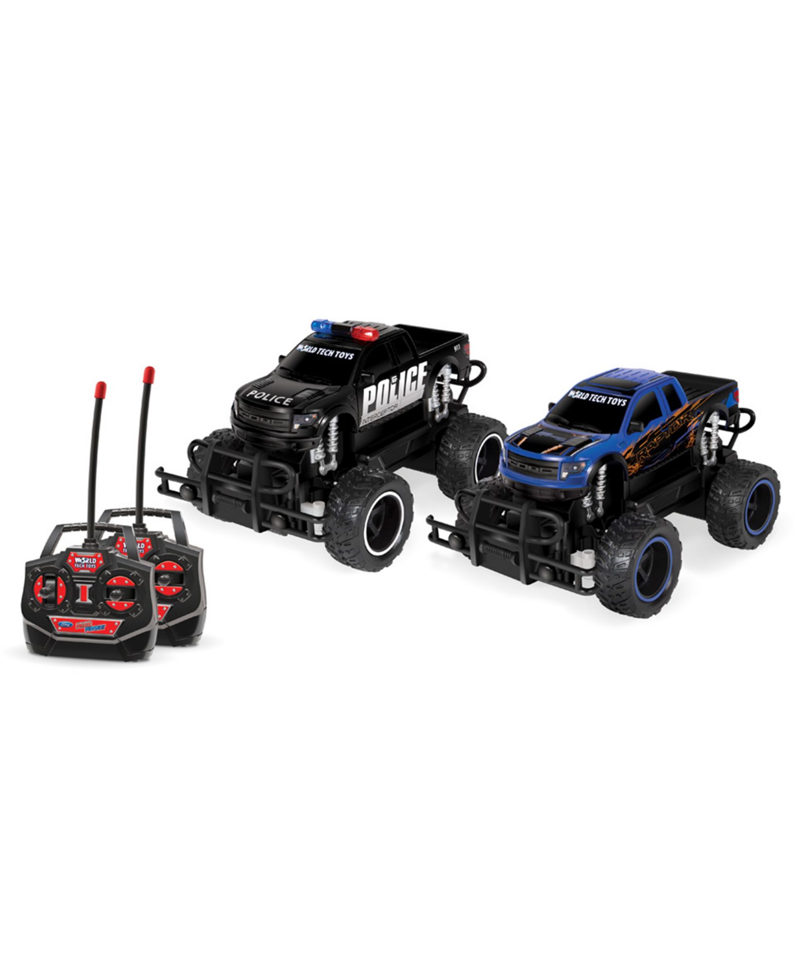 Радиоуправляемые внедорожные монстры World Tech Toys 1:24 Ford F-150 SVT Raptor Police Pursuit, набор из 2 штук