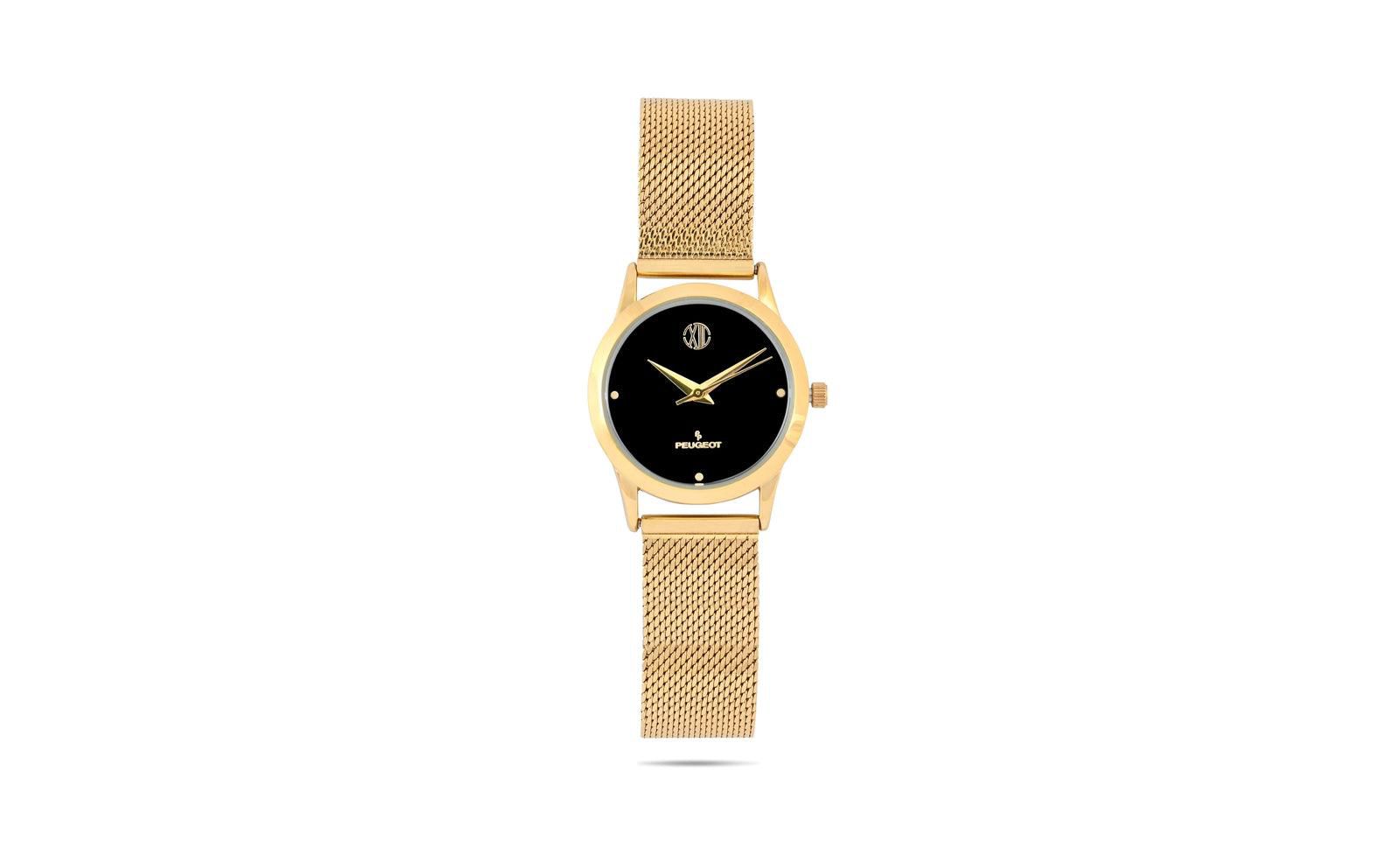 Женские часы Peugeot 30mm Wafer Slim с золотым покрытием и сетчатым браслетом