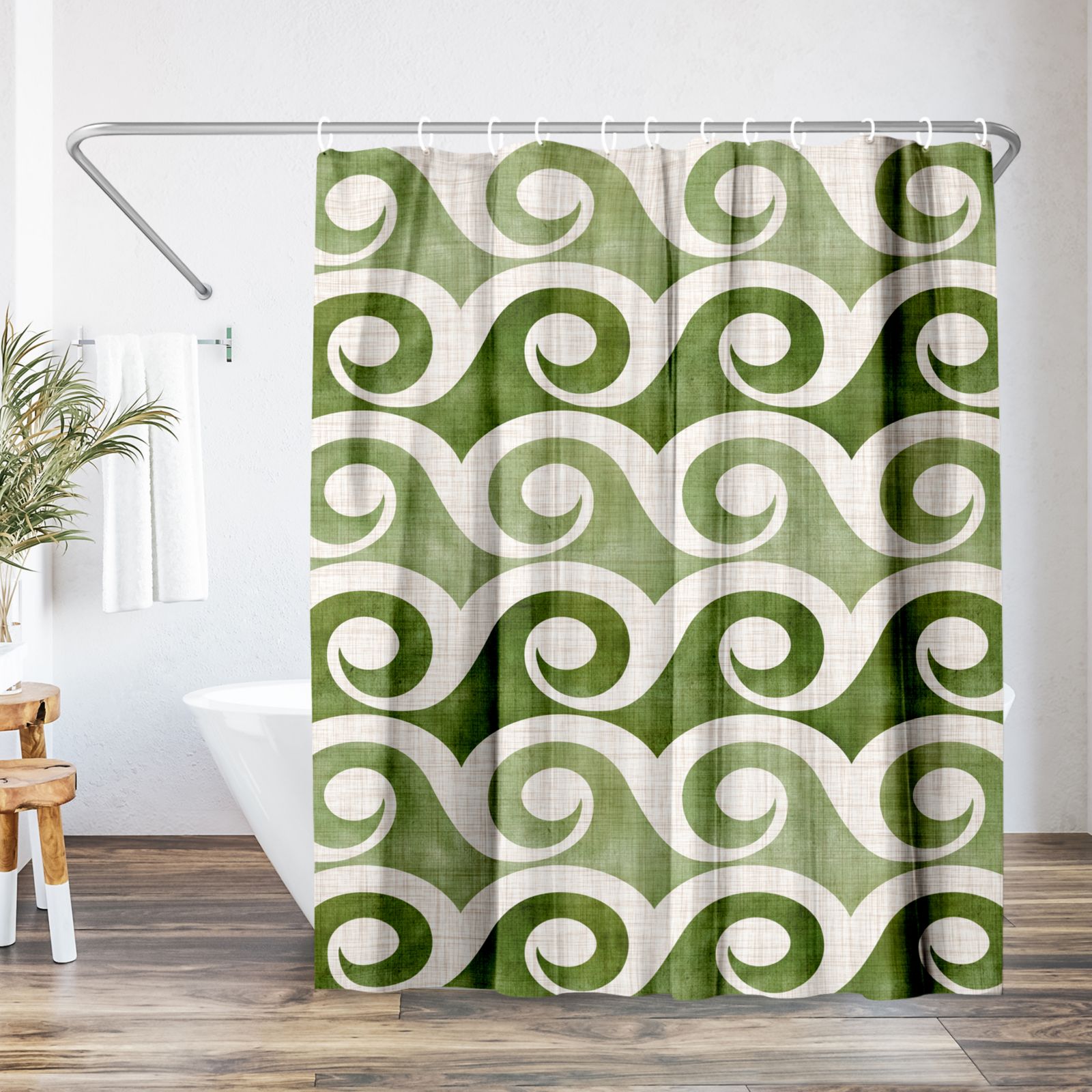 Americanflat  Retro Waves In Green by Modern Tropical Coastal Shower Curtain, 71x74