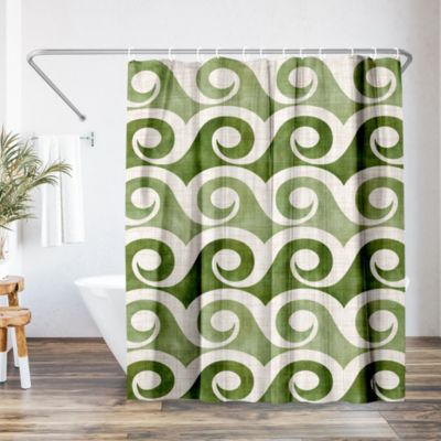 Americanflat  Retro Waves In Green by Modern Tropical Coastal Shower Curtain, 71x74