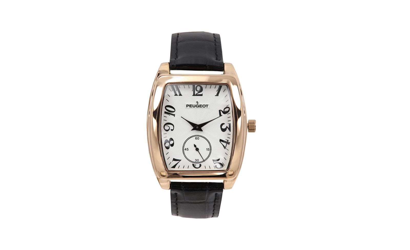 Мужские часы Peugeot Vintage Rose Gold с кожаным ремешком