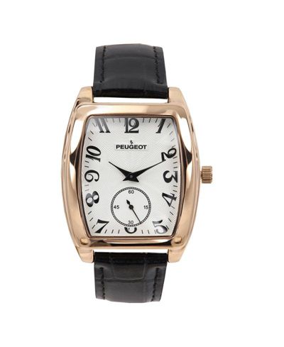 Peugeot Men’s Vintage 49mm x 38mm Rose Gold Tonneau Shaped Watch with Black Leather Band