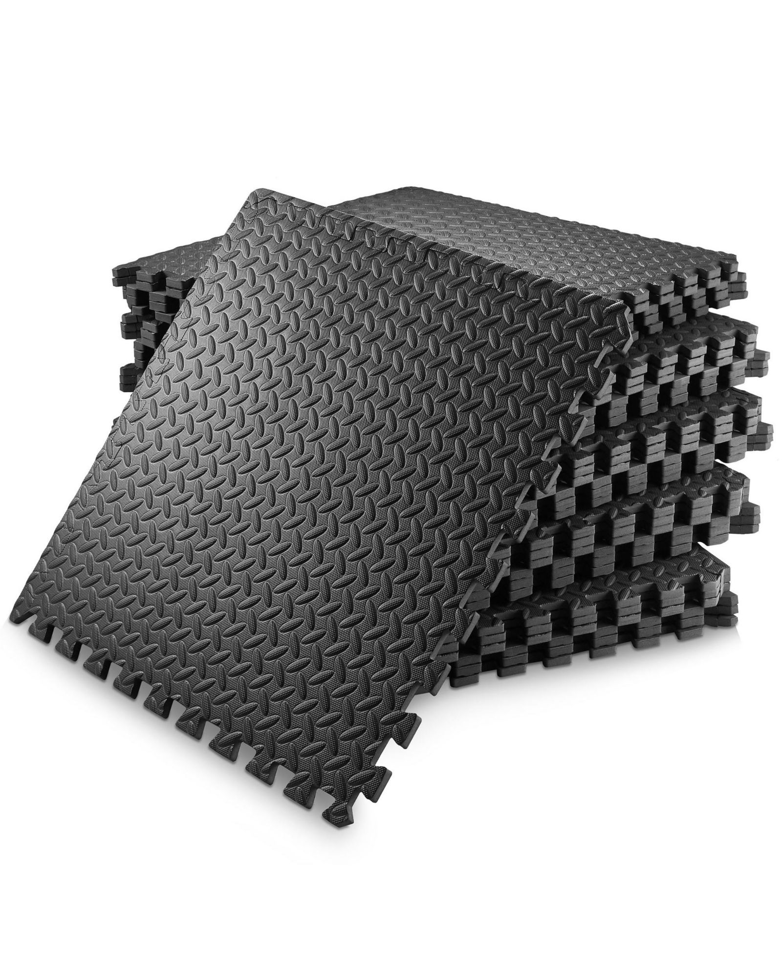 Philosophy Gym Pack of 30 Exercise Flooring Mats - 24 x 24 Inch Foam Rubber Interlocking Puzzle Floor Tiles - Black