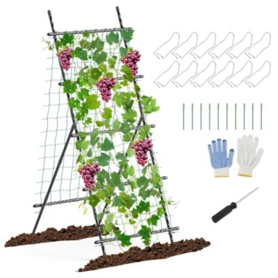 Costway Garden Cucumber Trellis for Plant Climbing with PE-Coated Metal Frame and Trellis Net