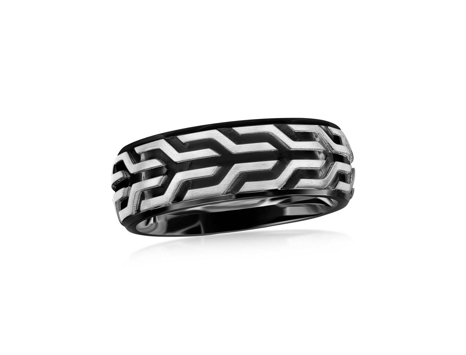 Stainless Steel Black and Silver Designed Ring