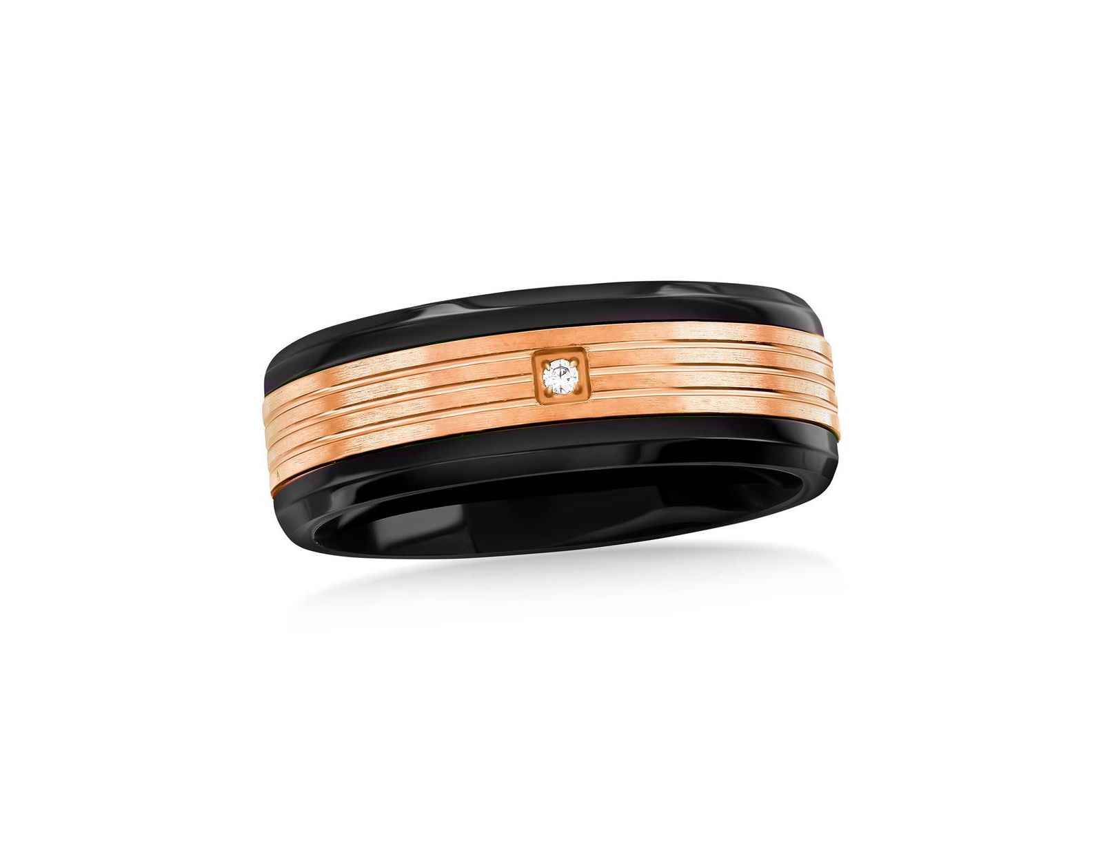 Stainless Steel Black and Rose Gold CZ Ring