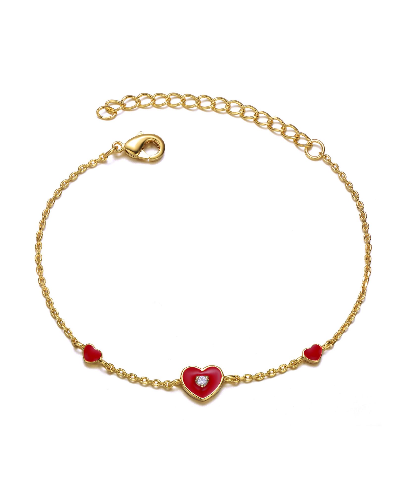 GiGiGirl 14k Yellow Gold Plated Adjustable Bracelet with Heart charms and Red Enamel for Kids
