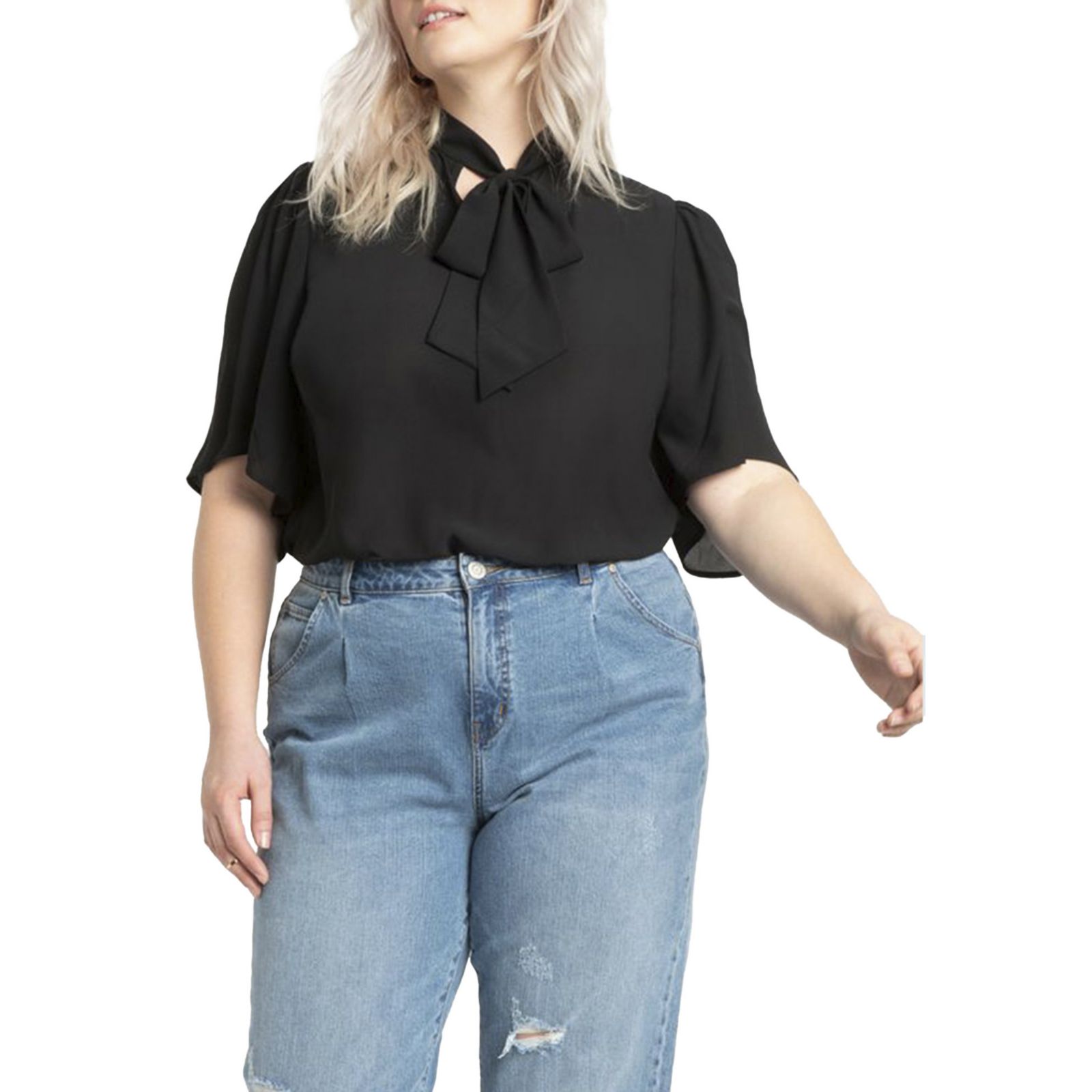 ELOQUII Women's Bow Blouse With Flutter Sleeve