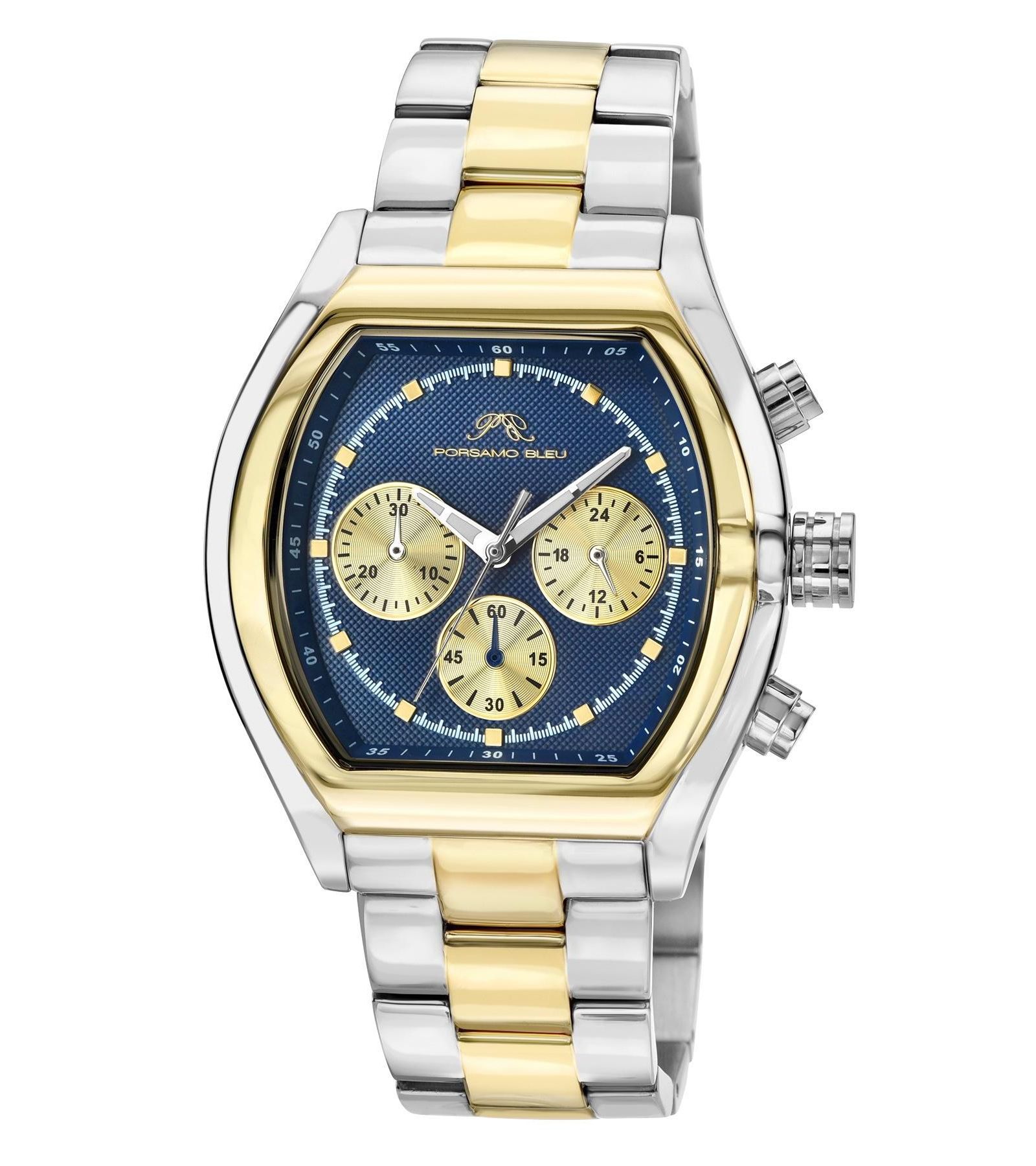 Porsamo Bleu Men's Roman Chronograph Two-Tone Stainless Steel Bracelet Blue Dial Watch 42 mm