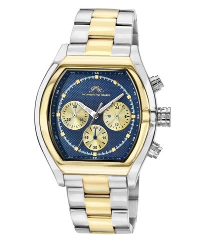 Porsamo Bleu Men's Roman Chronograph Two-Tone Stainless Steel Bracelet Blue Dial Watch 42 mm