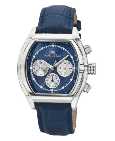 Porsamo Bleu Men's Roman Chronograph Blue Genuine Leather Band Blue Dial Watch 42 mm