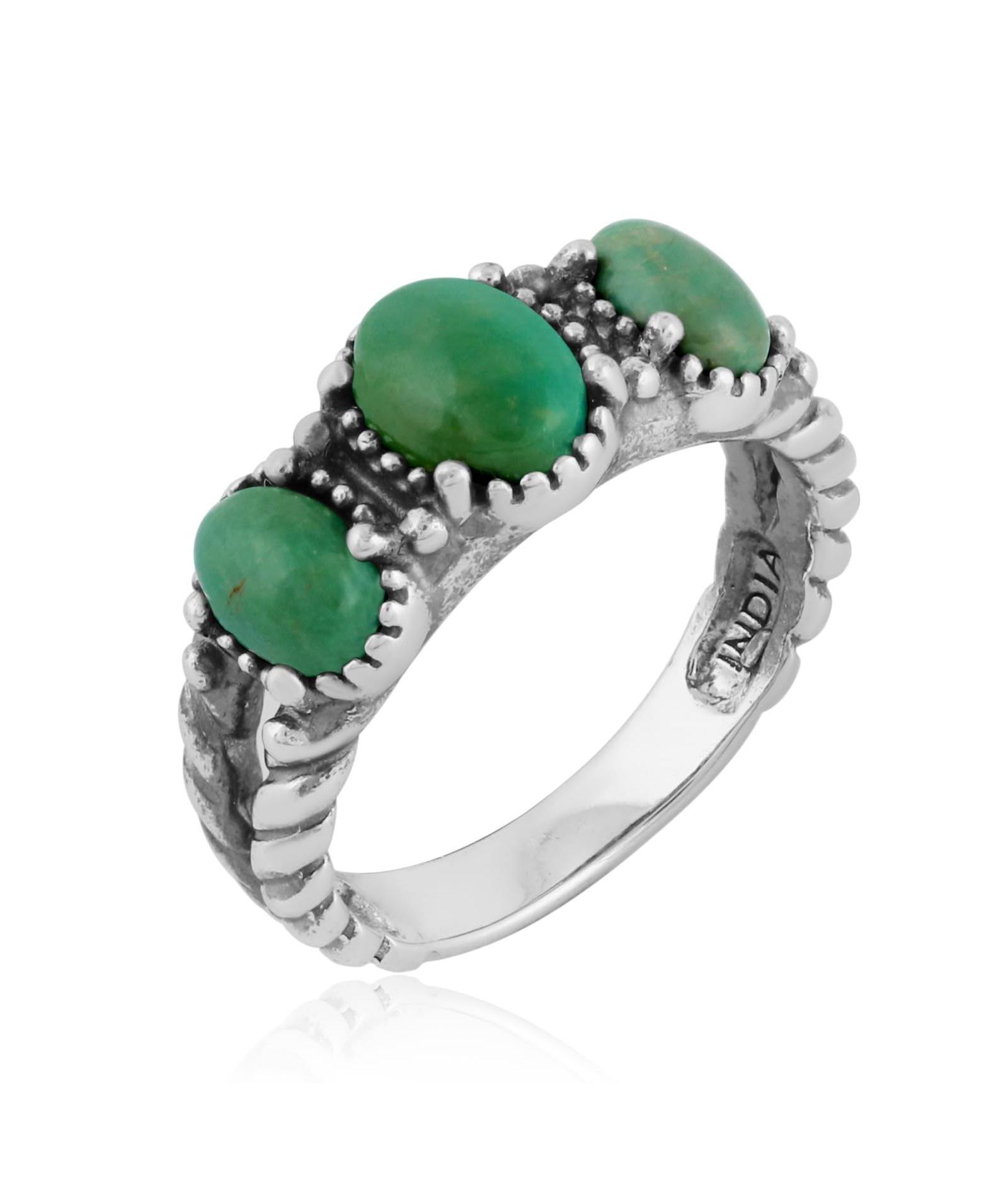 American West Jewelry Genuine Gemstone 3-Stone Ring Sterling Silver