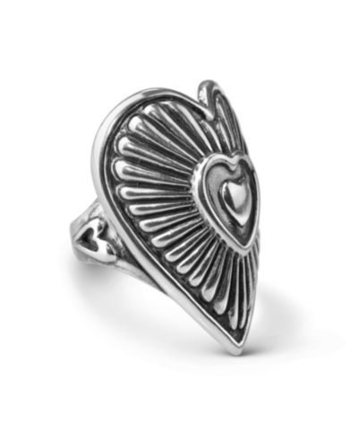 American West Jewelry Sterling Silver Women's Statement Ring Heart and Sunburst Design, Sizes 5-10