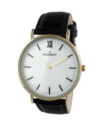 Peugeot Men's White Dial Super Slim Watch with Black Leather Band