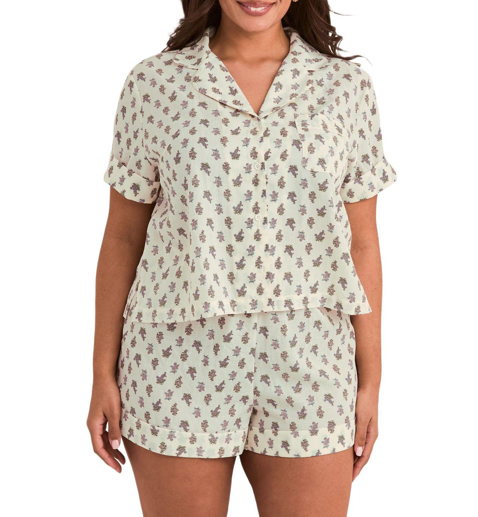 Adore Me Plus Size Lucero Ultra-soft Short Sleeve Top and Shorts Pajama Set