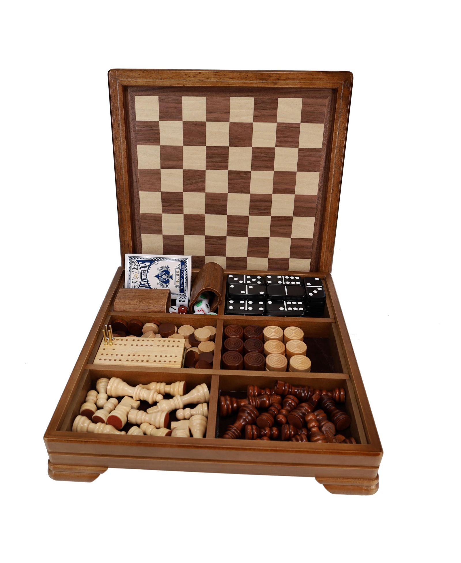 Набор настольных игр WE Games Walnut 7-в-1: шахматы, шашки, нарды, домино, криббидж, покер, кости и карты