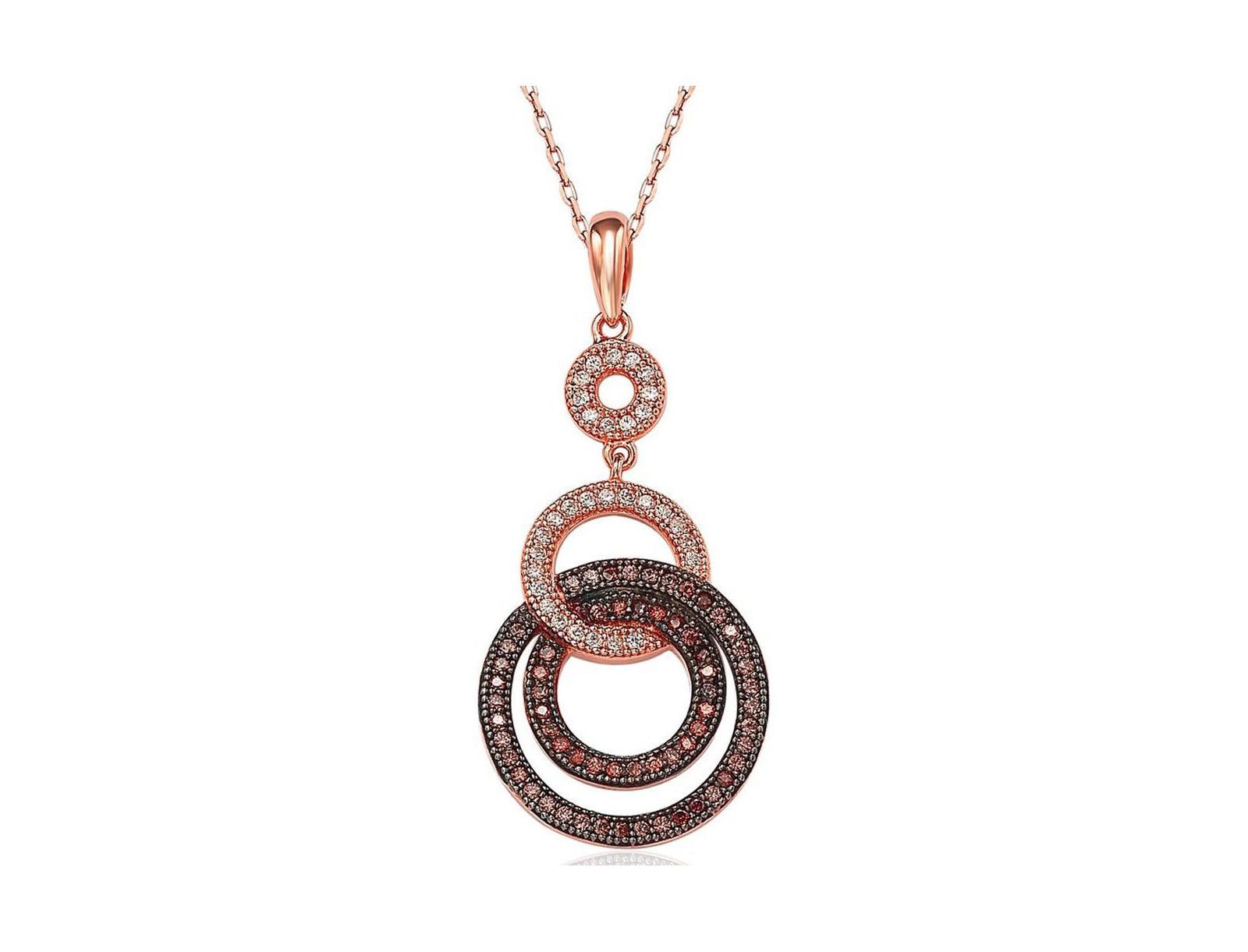 Suzy Levian Sterling Silver Cubic Zirconia Multi Circle Looped Dangle Pendant Necklace
