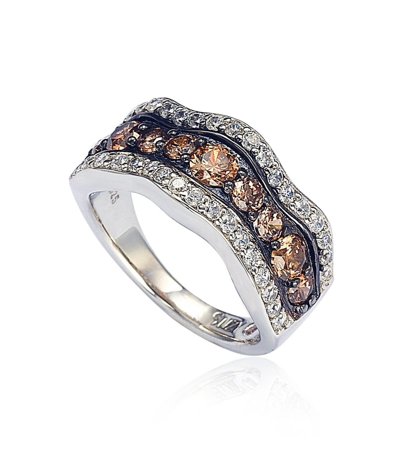 Suzy Levian New York Brown Cubic Zirconia Wavy Ring