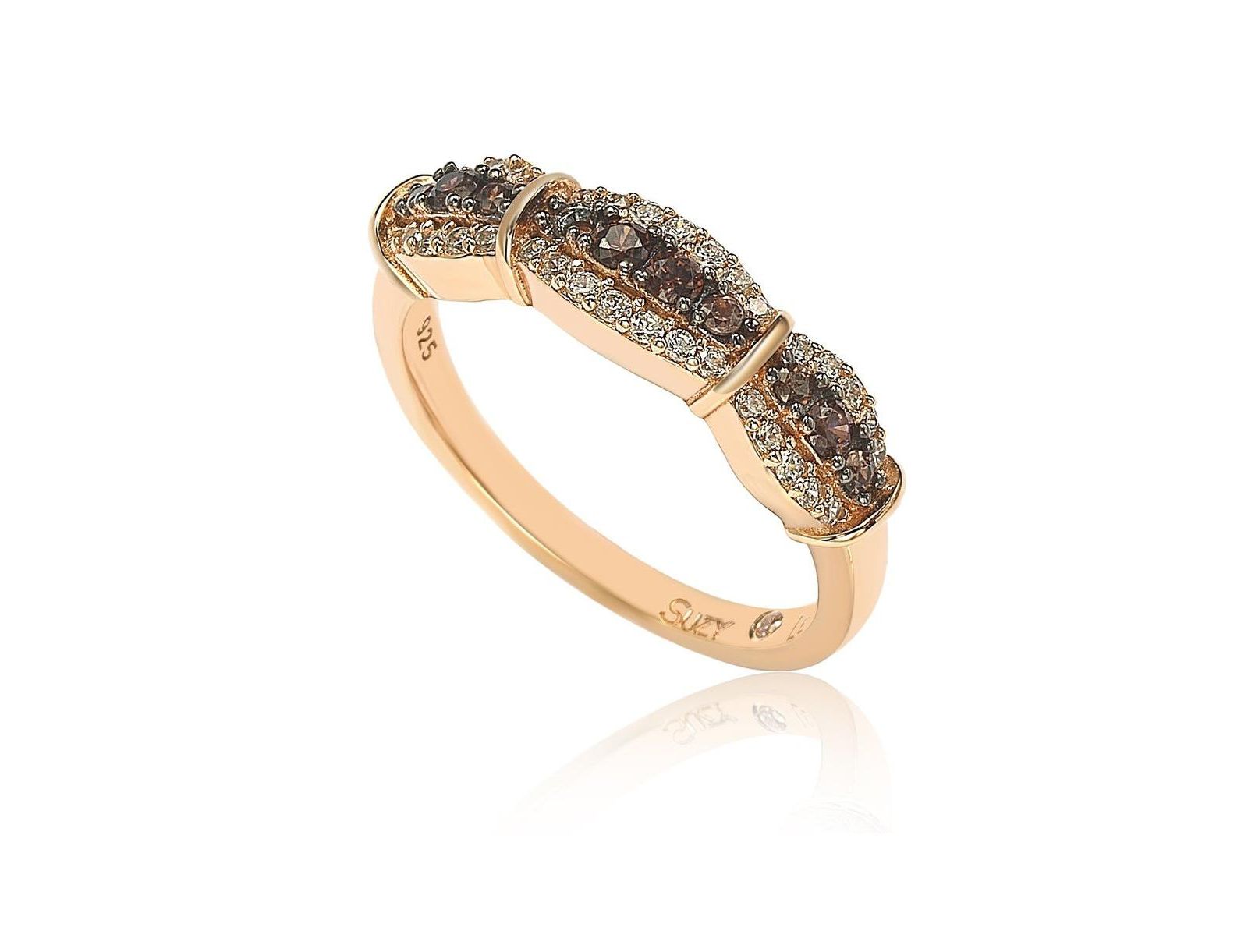 Свадебное кольцо Suzy Levian New York с коричневыми и белыми фианитами
