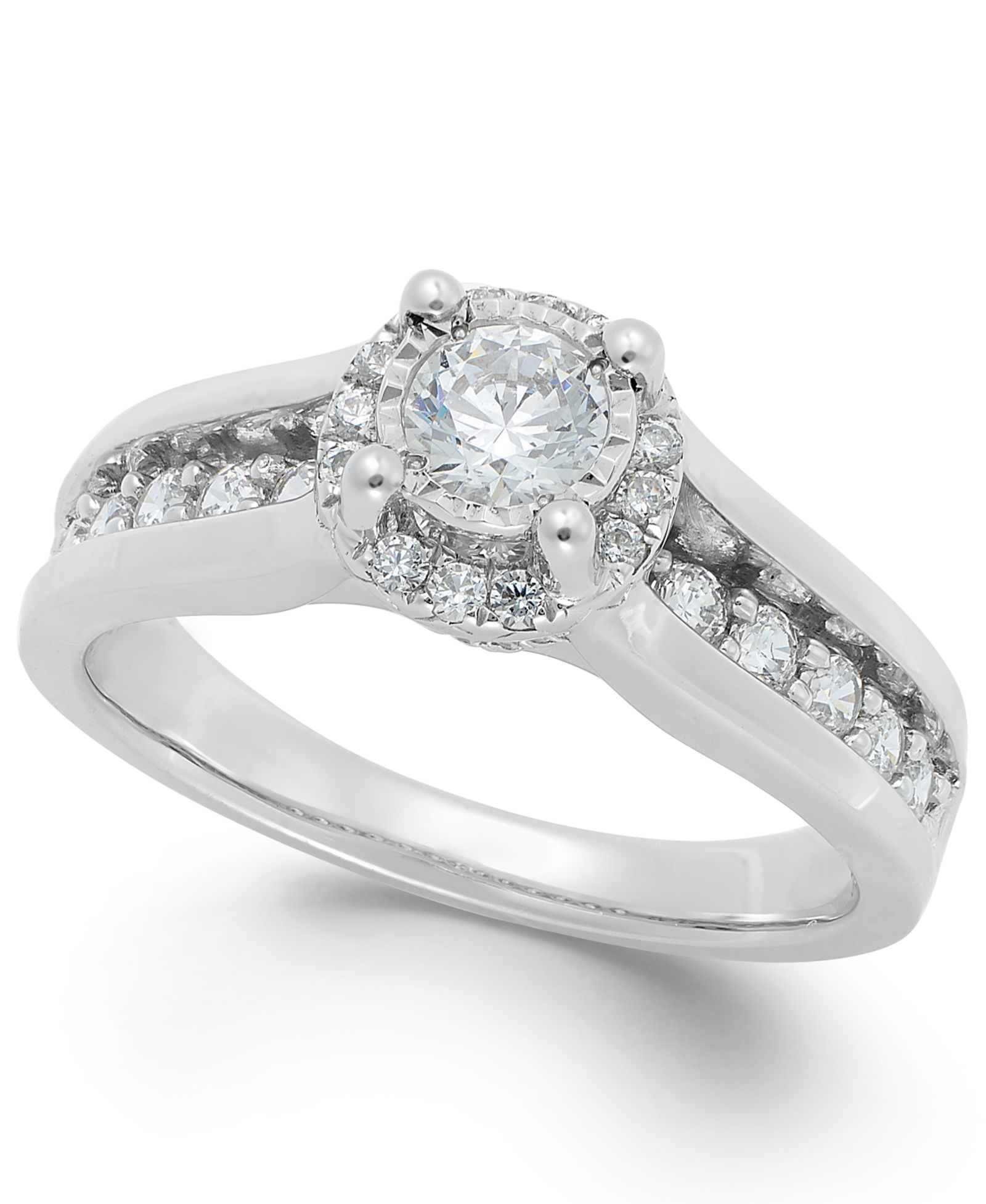 TruMiracle® Diamond Channel Halo Engagement Ring (1 ct. t.w.) in 14k White Gold