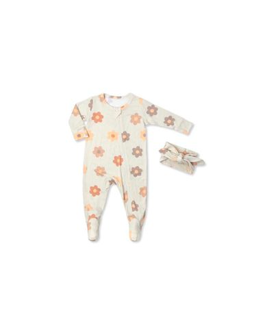 Детский комплект Everly Grey Grey Zip Long Sleeve Footie & Head Wrap Set