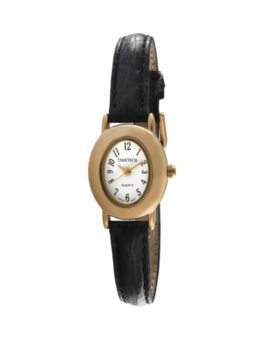 TIMETECH Женские часы Tonneau Petite с черным кожаным ремешком