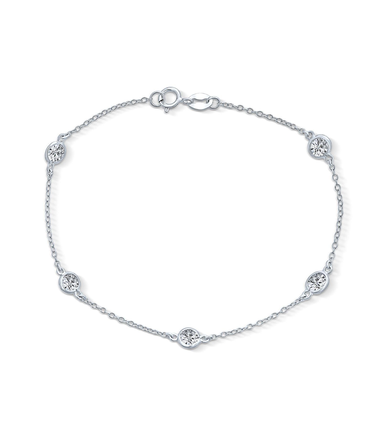 Минималистичный браслет Bling Jewelry с bezel set из кубического циркония, серебро 925 пробы, 7.5"