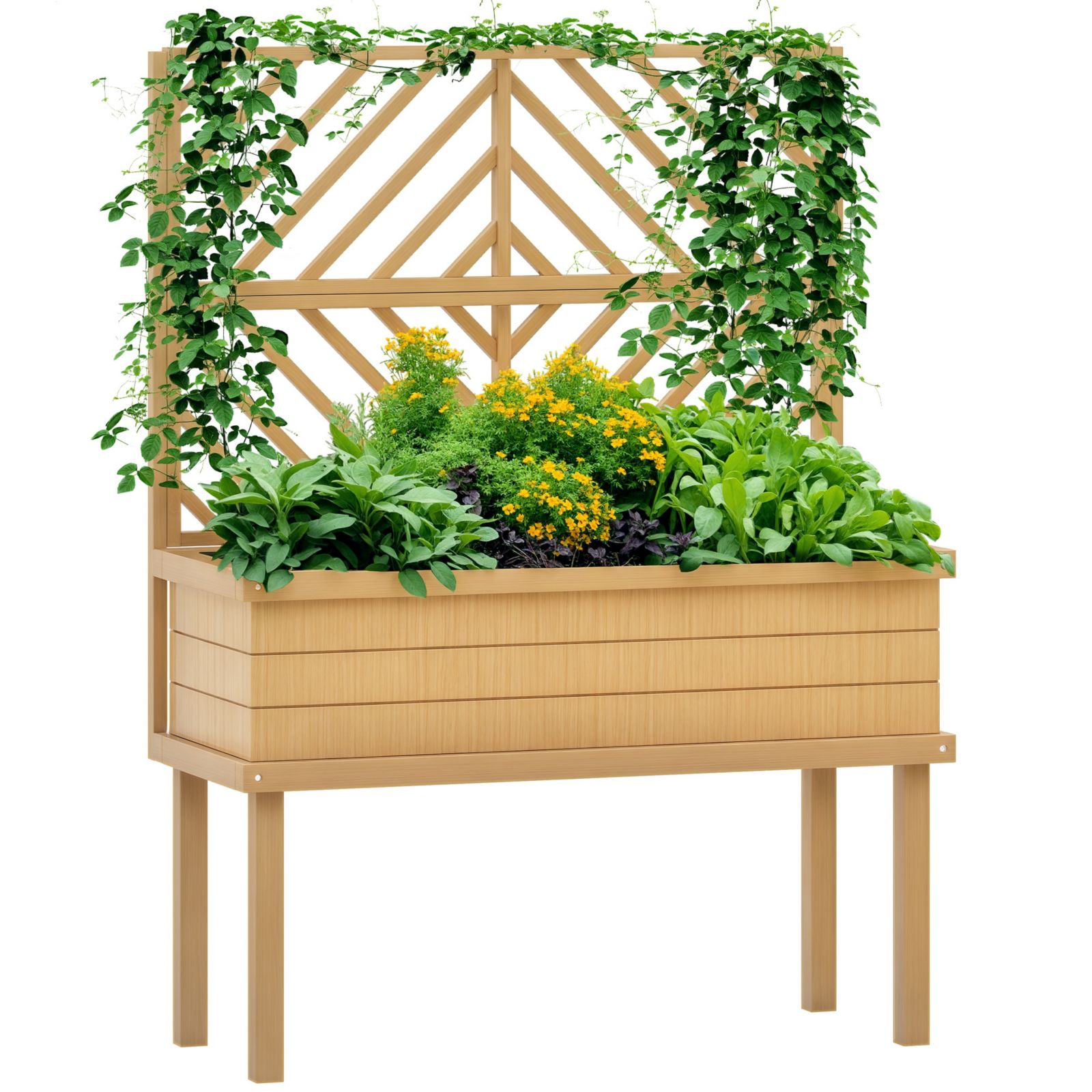 Outsunny 41.25" W x 17.75" D x 55" H Raised Garden Bed with Trellis for Climbing Plants