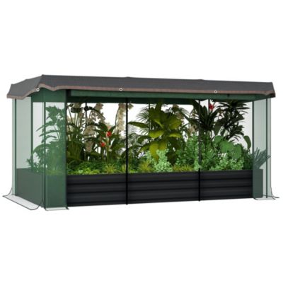 Outsunny Galvanized Steel Raised Garden Bed with Crop Cage and Shade Cloth