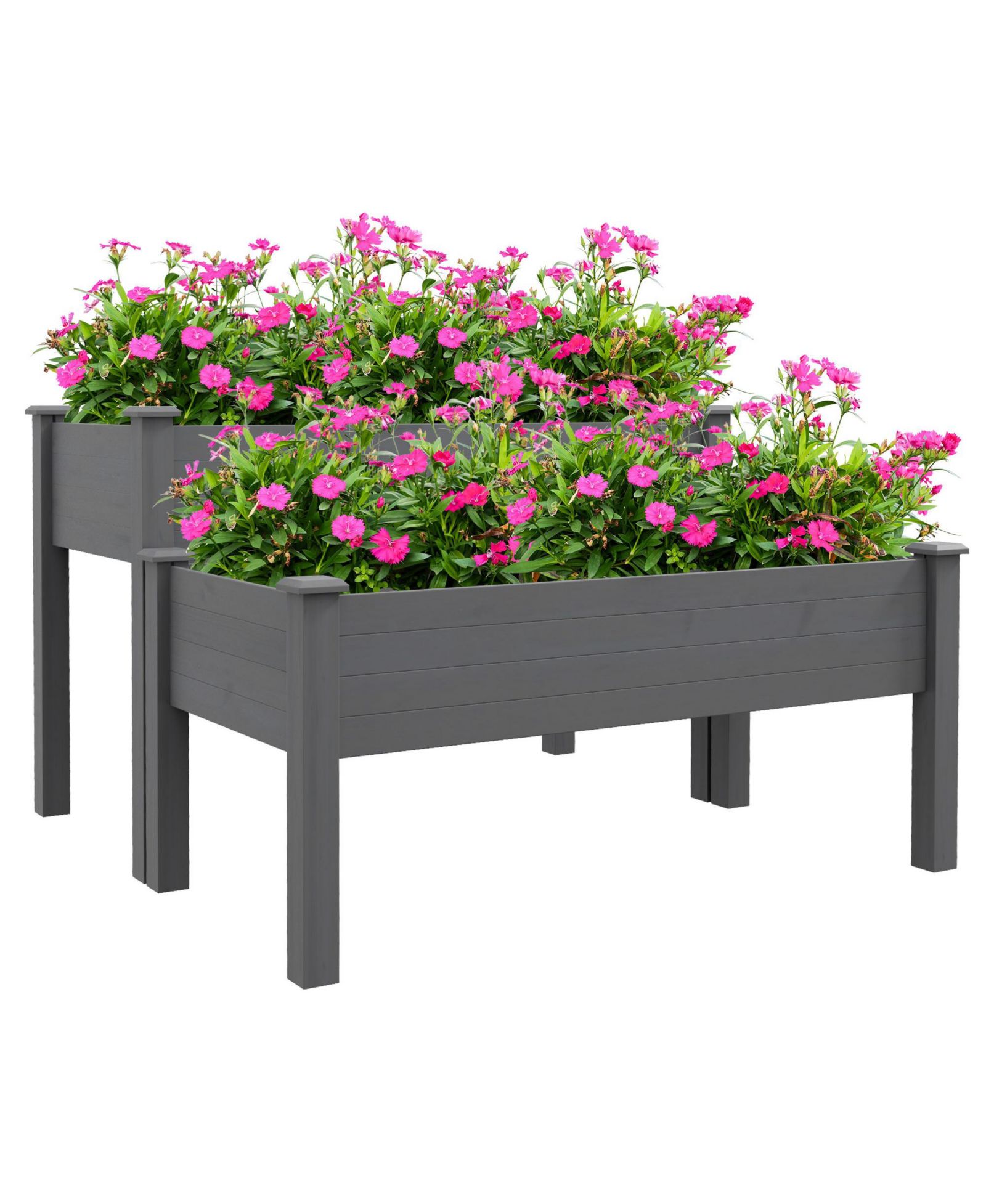 Outsunny 2 Tier Raised Garden Bed, Elevated Wooden Planter Box