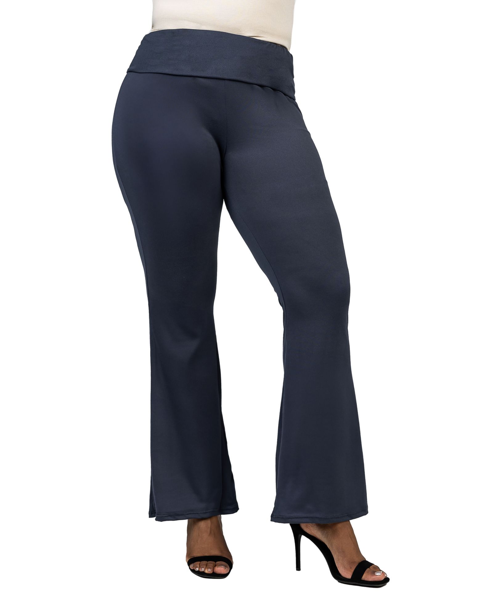 24seven Comfort Apparel Plus Size Bell Bottom Foldover Waist Pants