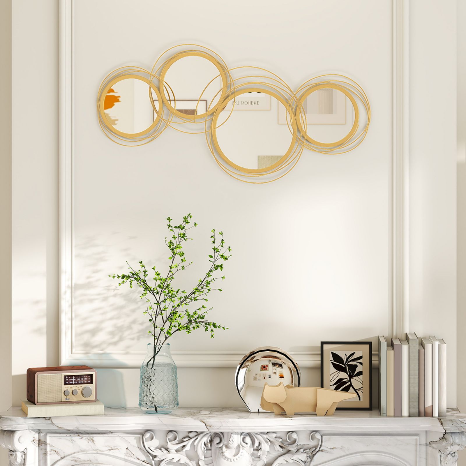 HOMCOM Metal Wall Art 42.25" in Round Wall Mirror,