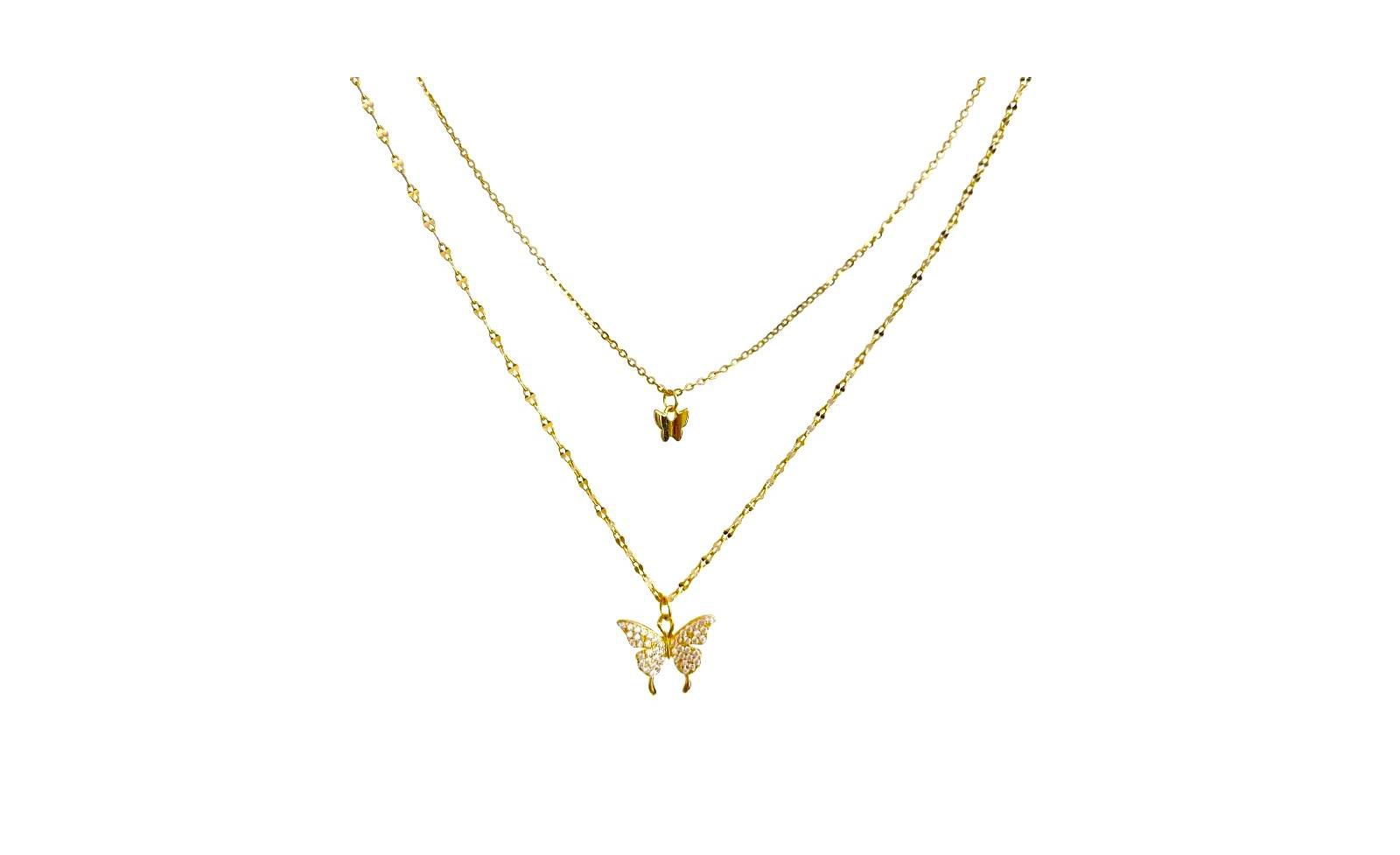 Fluttering Elegance Ожерелье с золотой бабочкой в два слоя