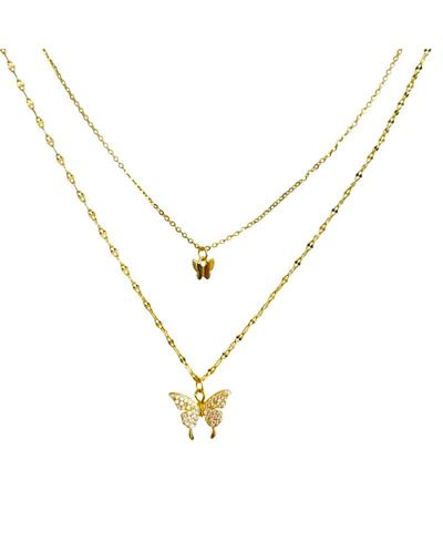 Fluttering Elegance: Gold Butterfly Two Layer Necklace