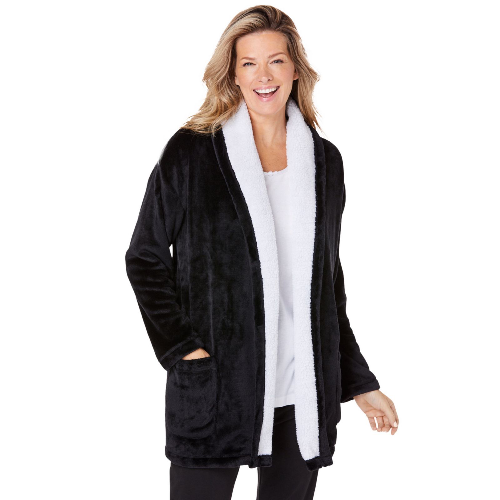 Dreams & Co. Plus Size Dreams and Co. Sherpa-Lined Microfleece Bed Jacket