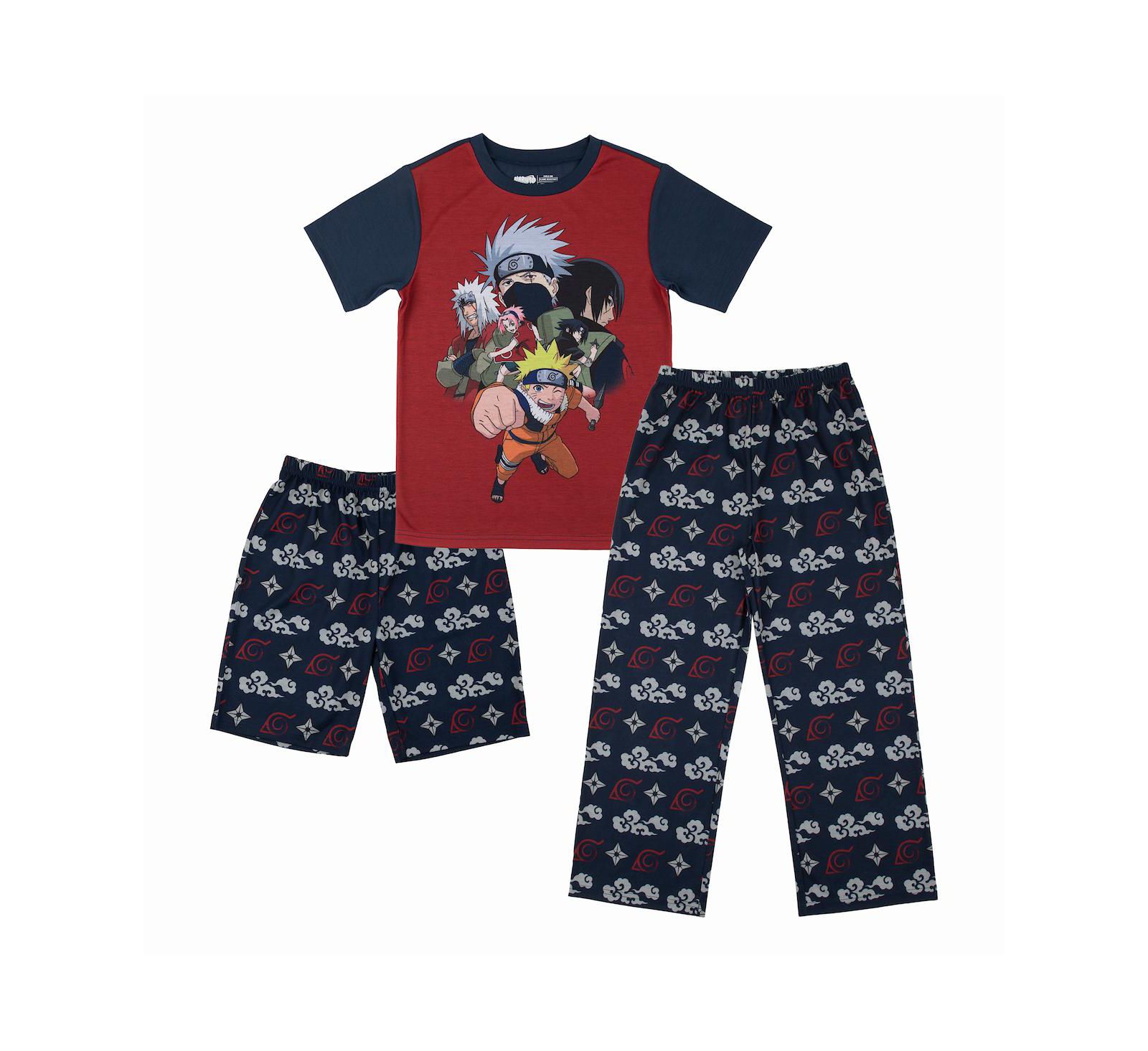 Naruto Boys Youth 3-Piece Sleep Set with Tee Shirt, Shorts, and Sleep Pants