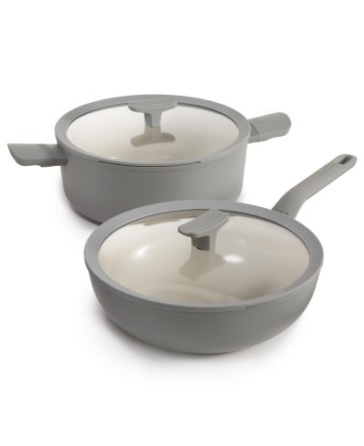 BergHOFF Balance 4Pc Non-stick Ceramic Stockpot and Wok Pan Set, Glass Lids
