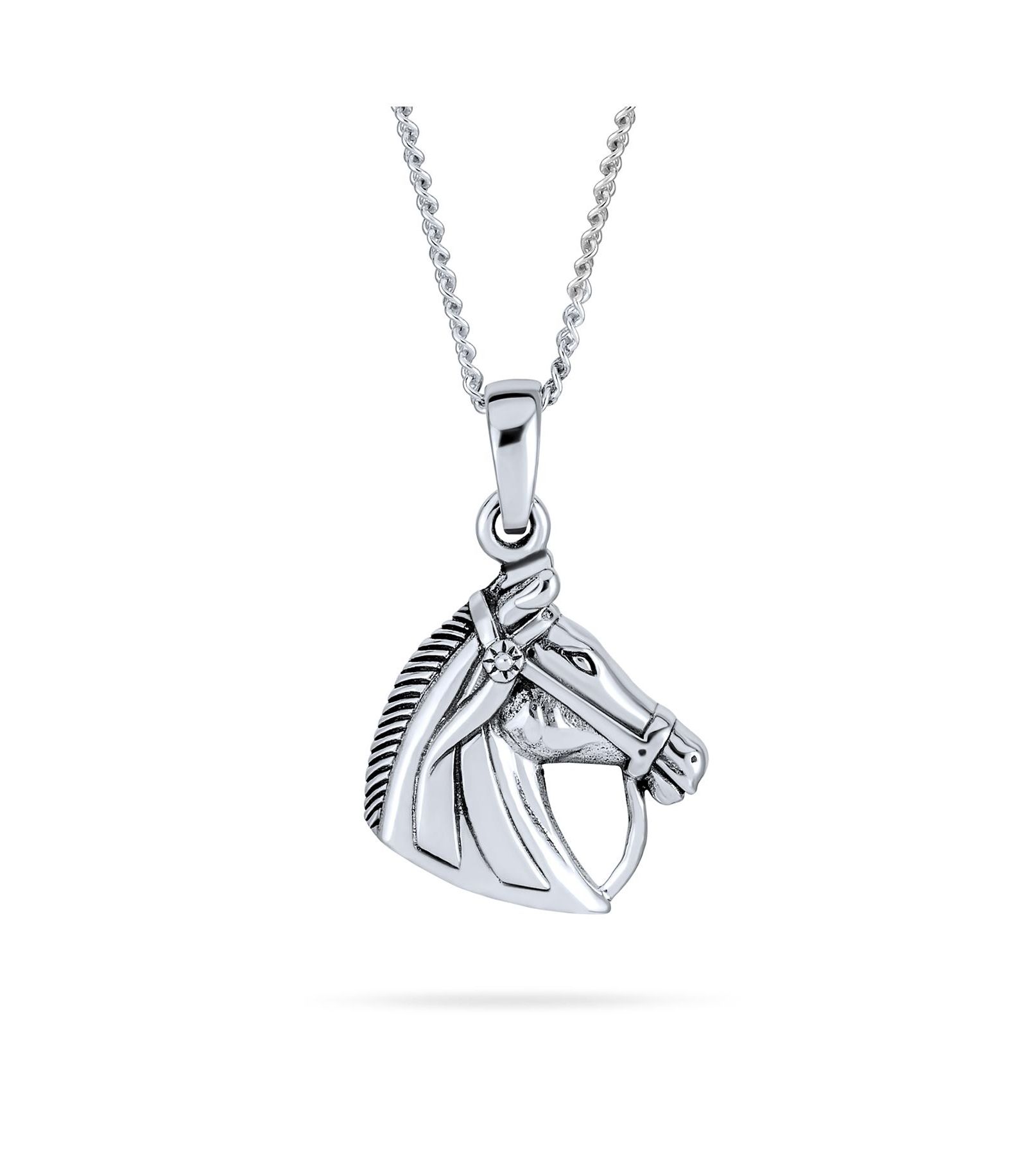 Bling Jewelry Подвеска в виде головы лошади и подковы, оксидированное стерлинговое серебро