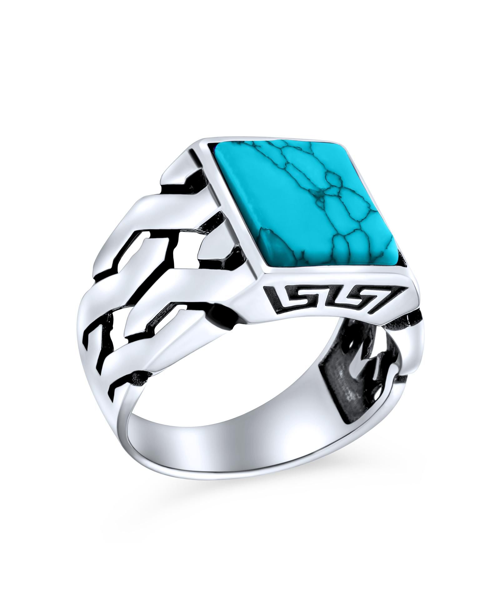 Массивное кольцо Bling Jewelry Large Rectangle Gemstone Wide Chain Link Statement Signet Ring Sterling Silver