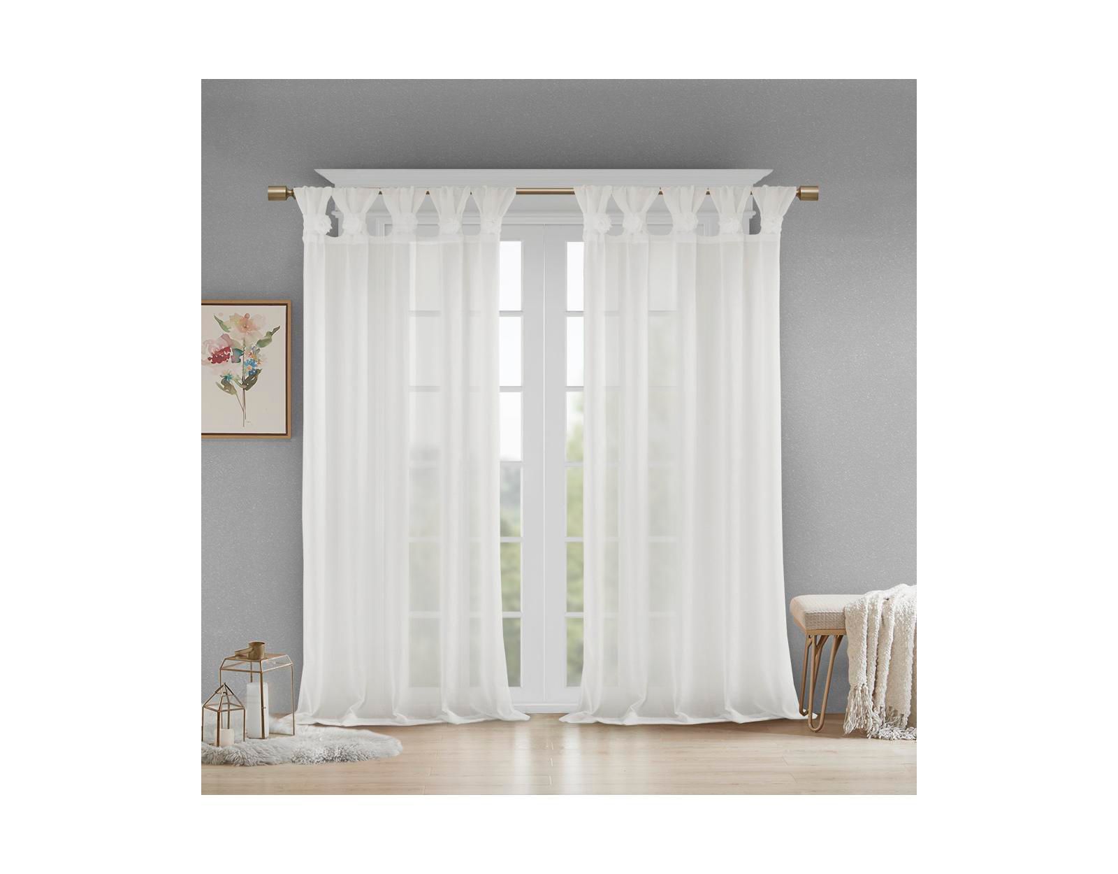 Madison Park Rosette Floral Embellished Cuff Tab Top Solid Curtain Panel, 50"W x 84"L