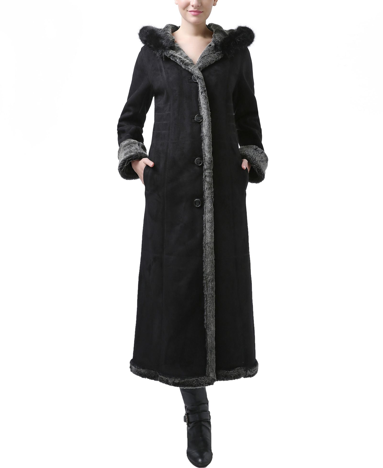 Женское пальто BGSD Gianna Hooded Faux Shearling Long Coat