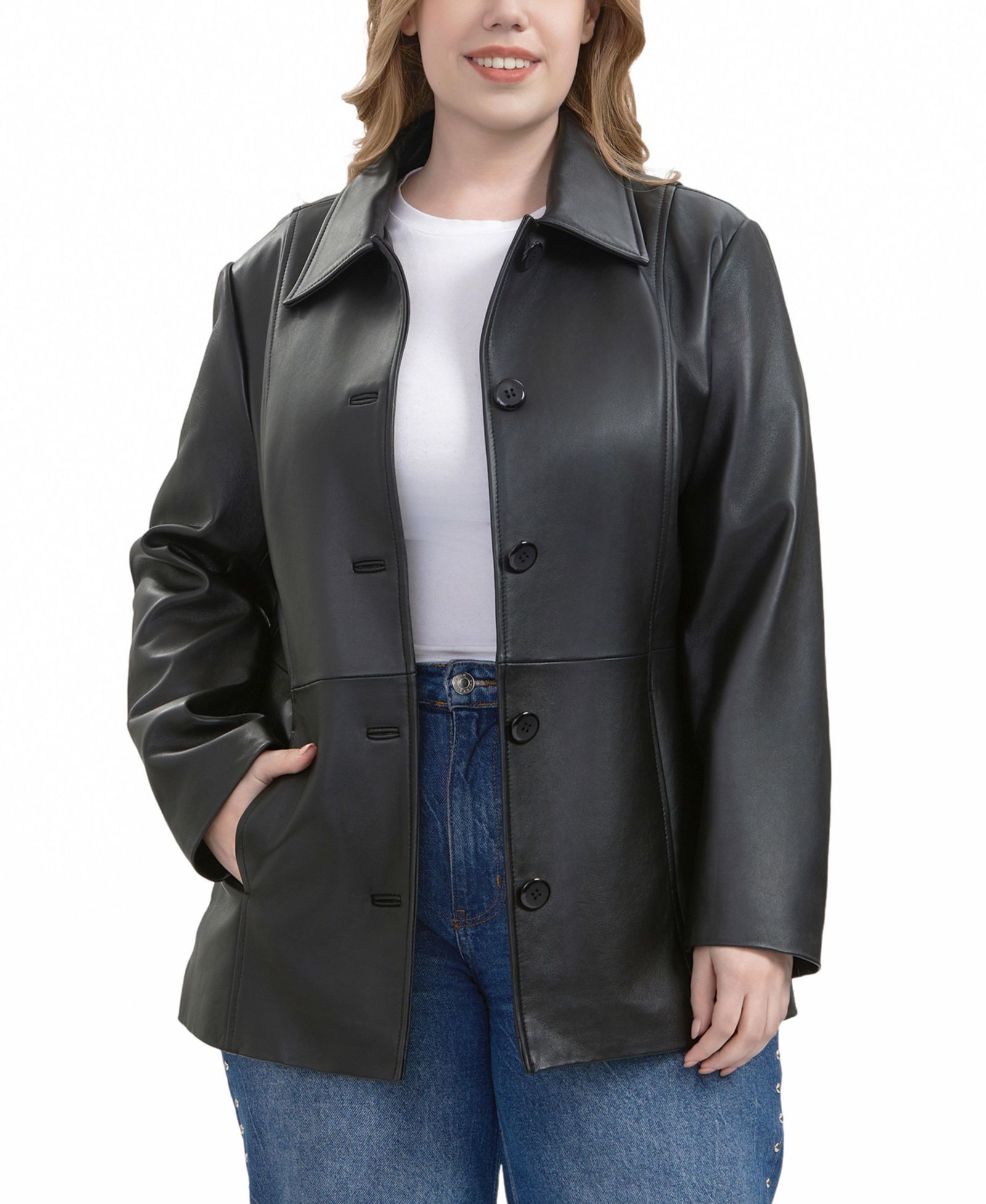 BGSD Plus Size Dana Leather Car Coat