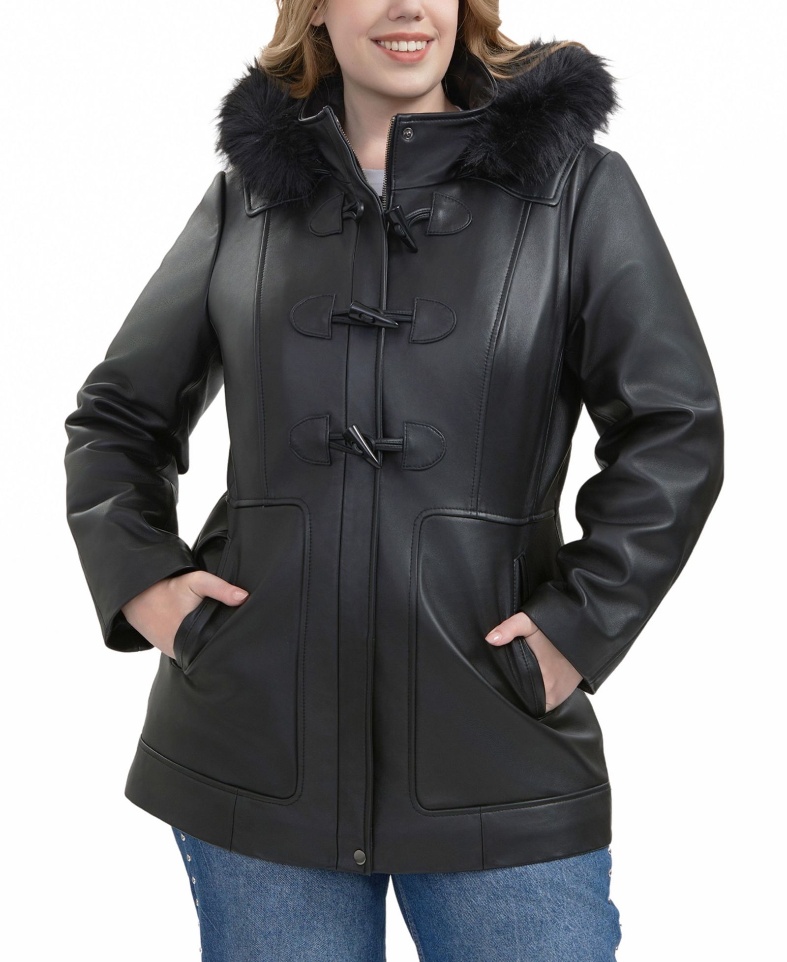 BGSD Plus Size Flora кожаное пальто с пуговицами