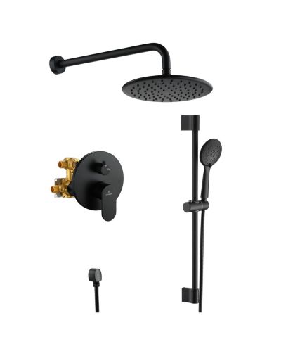 LUCKY ONE 9" Wall Mounted Rainfall Shower System Set with Hanheld Spray & Slide Bar, Brushed Gold