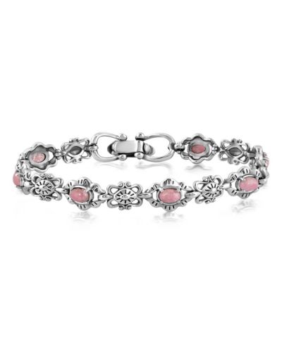 American West Jewelry Sterling Silver with Rhodonite Gemstone Women's Concha Link Bracelet, Small - Large