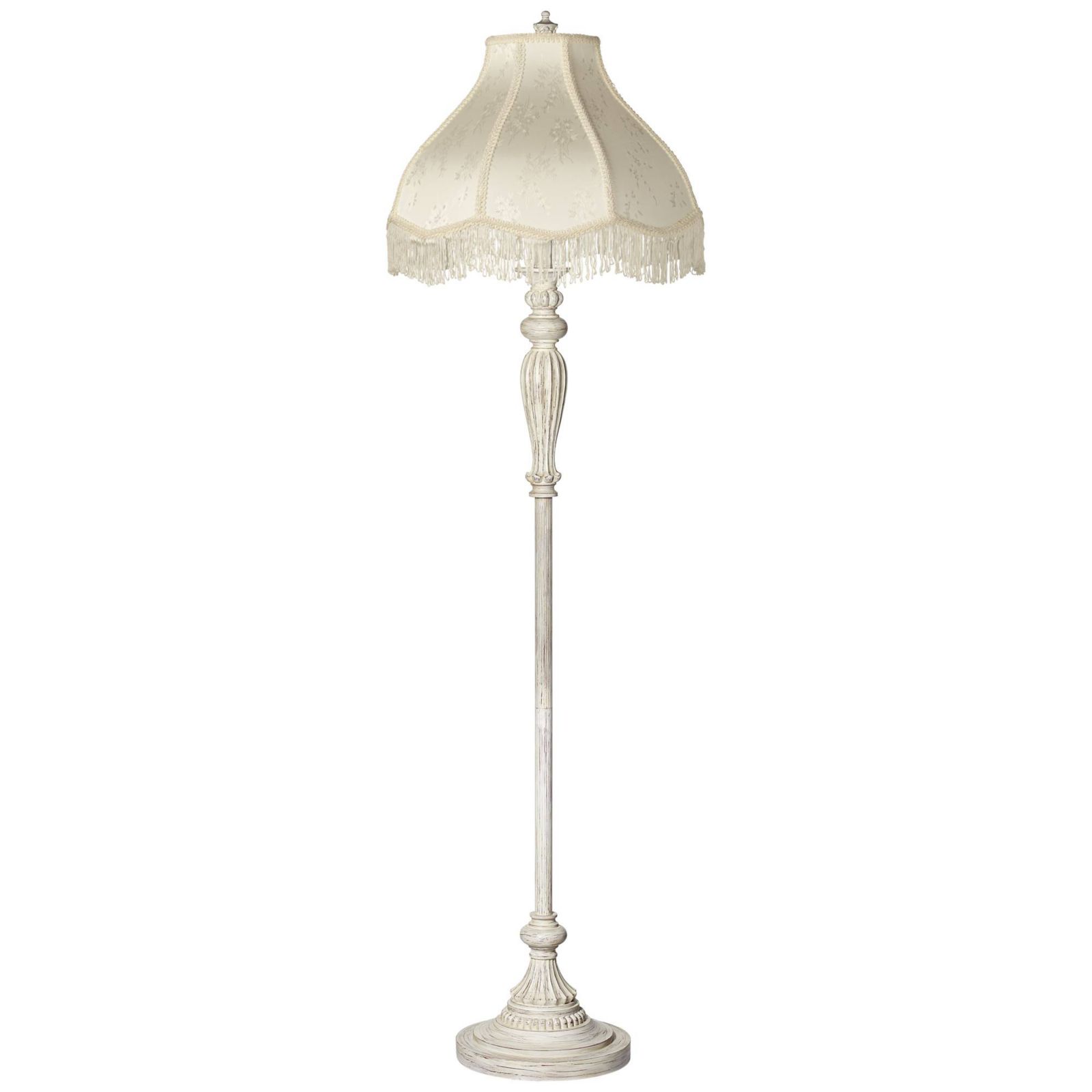 360 Lighting Traditional Vintage Shabby Chic 60in Floor Lamp with Antique Cream Scallop Fabric Dome Shade Fringe Decor for Living Room Bedroom Home