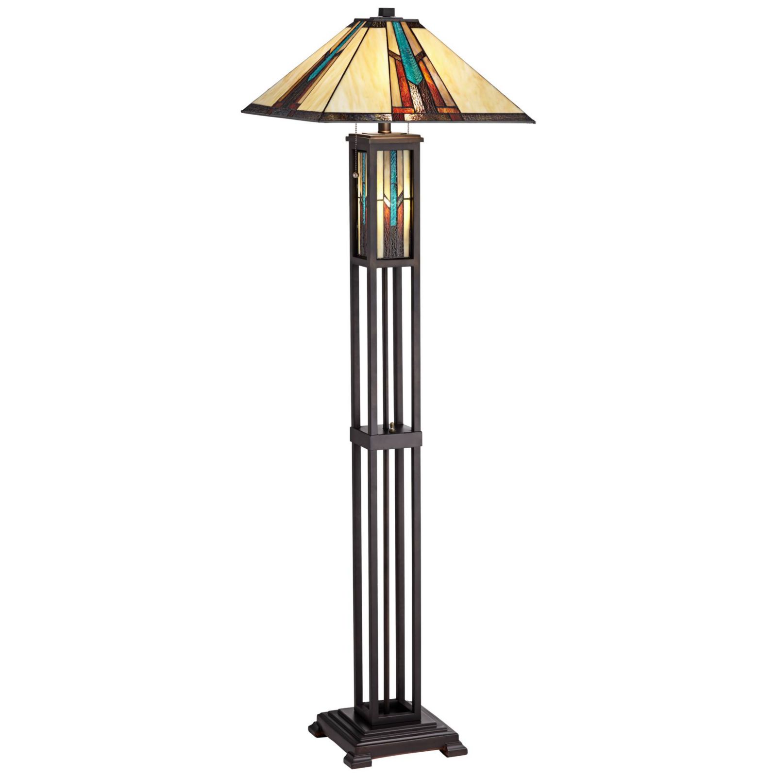 Robert Louis Tiffany Ranier Rustic Mission Floor Lamp 59 1/2" Tall with LED Nightlight-Stained Art Glass Shade for Living Room Bedroom Office