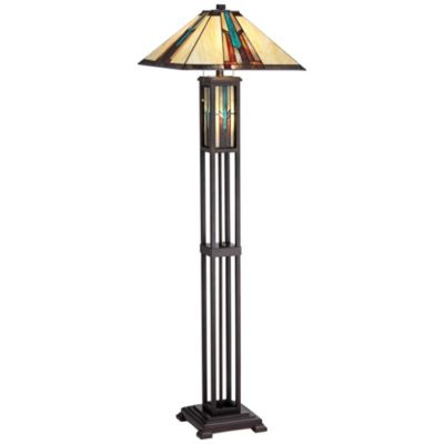 Robert Louis Tiffany Ranier Rustic Mission Floor Lamp 59 1/2" Tall with LED Nightlight-Stained Art Glass Shade for Living Room Bedroom Office