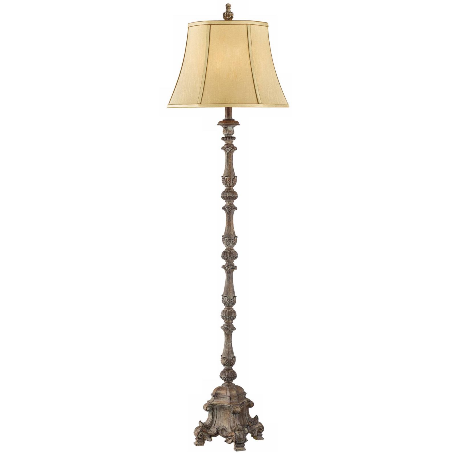 Regency Hill Rustic Floor Lamp 62" Tall French Faux Wood Antique Candlestick Beige Silk Bell Shade for Living Room Reading Bedroom Office
